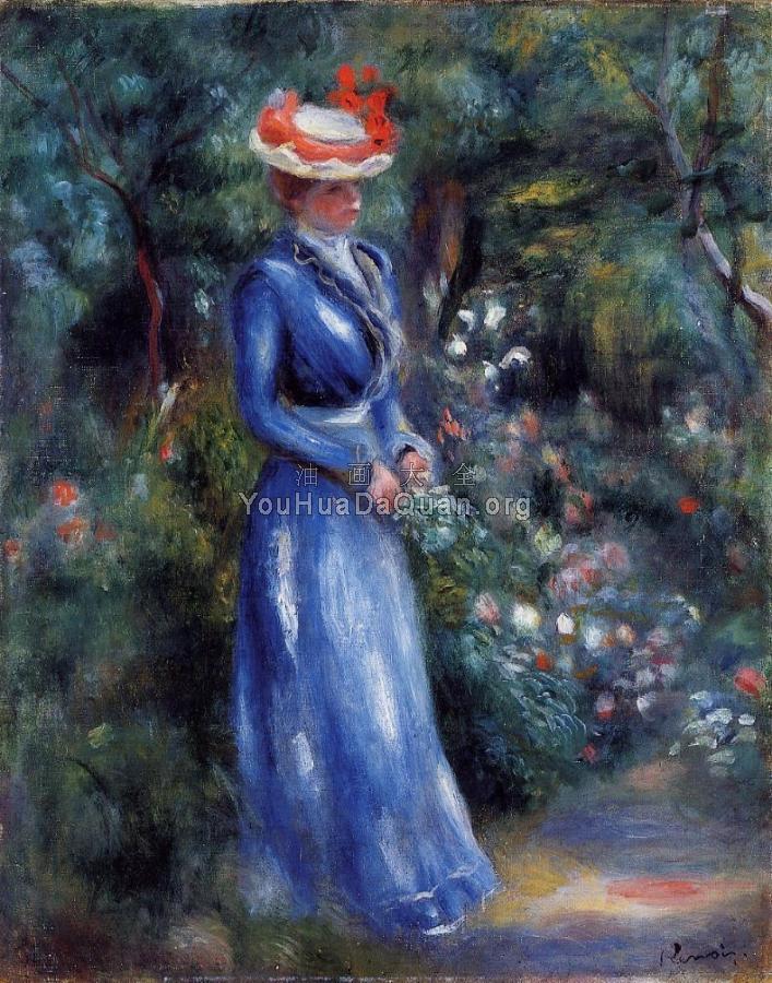 Woman in a Blue Dress, Garden of Saint-Cloud - 皮埃尔·奥古斯特·雷诺阿